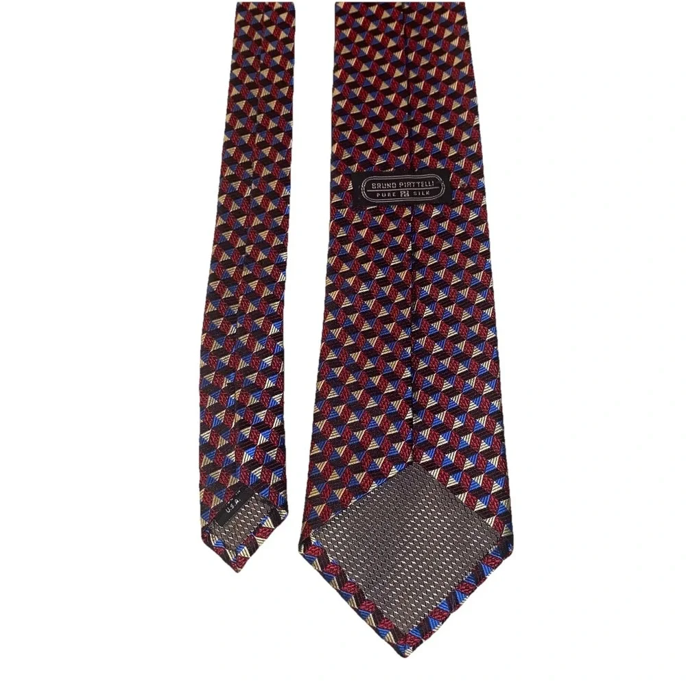 Bruno Piattelli 100% Silk Hand‎ Made Neck Tie Red& Blue 52